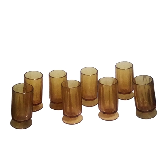 Indiana Glass Antique Amber Vertical Design Footed Goblet Drinking Glass - Picture 2 of 4